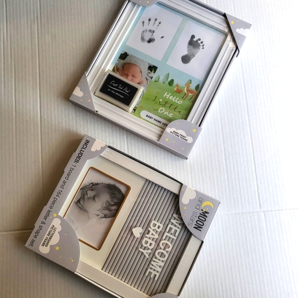 Baby Photo White Frame Set with Handprint and Footprint Kit